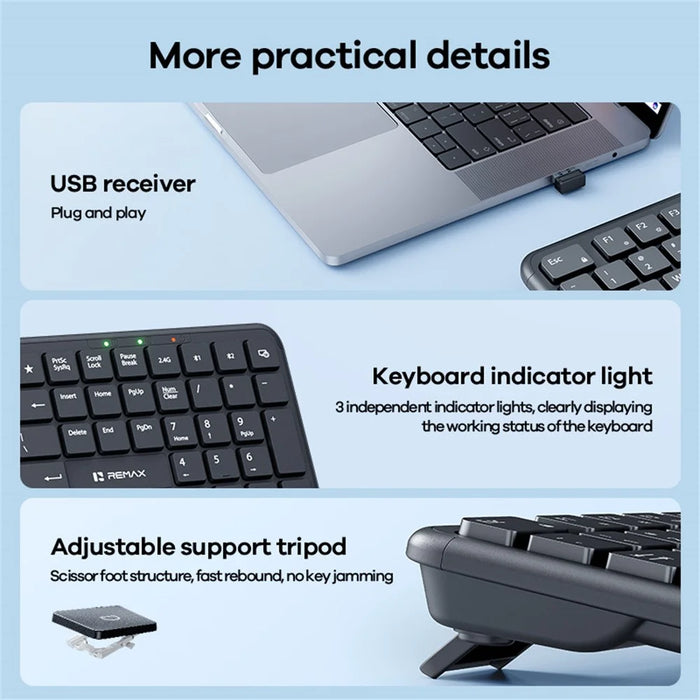 REMAX BT-07 2.4G / Bluetooth-compatible Dual Mode Wireless Keyboard with 1600DPI Mouse Combo Set - 6
