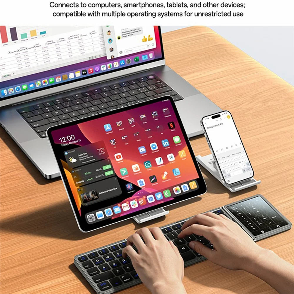 YESIDO KB49 Tri-fold Wireless Bluetooth-compatible Keyboard with Touchpad Numeric Keypad Keyboard for Phone Tablet PC - English - 2
