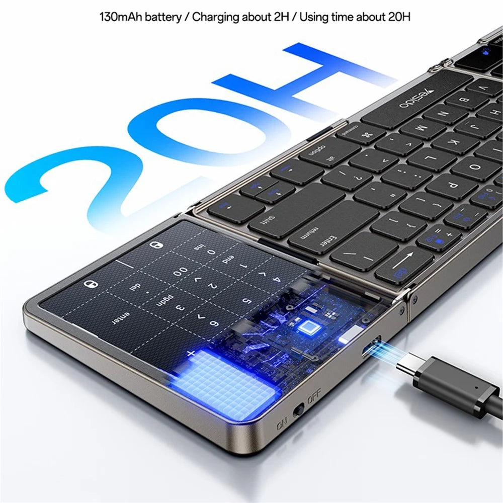 YESIDO KB49 Tri-fold Wireless Bluetooth-compatible Keyboard with Touchpad Numeric Keypad Keyboard for Phone Tablet PC - English - 6