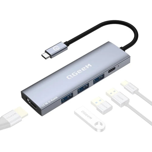 QGEEM USB C Hub 5 in 1 Type-C Docking Station 4K/30Hz PD Fast Charging for MacBook Laptop - 5-In-1 Hub - 1