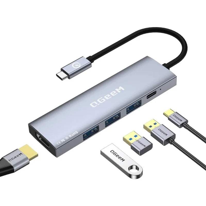 QGEEM USB C Hub 5 in 1 Type-C Docking Station 4K/30Hz PD Fast Charging for MacBook Laptop - 5-In-1 Hub - 2