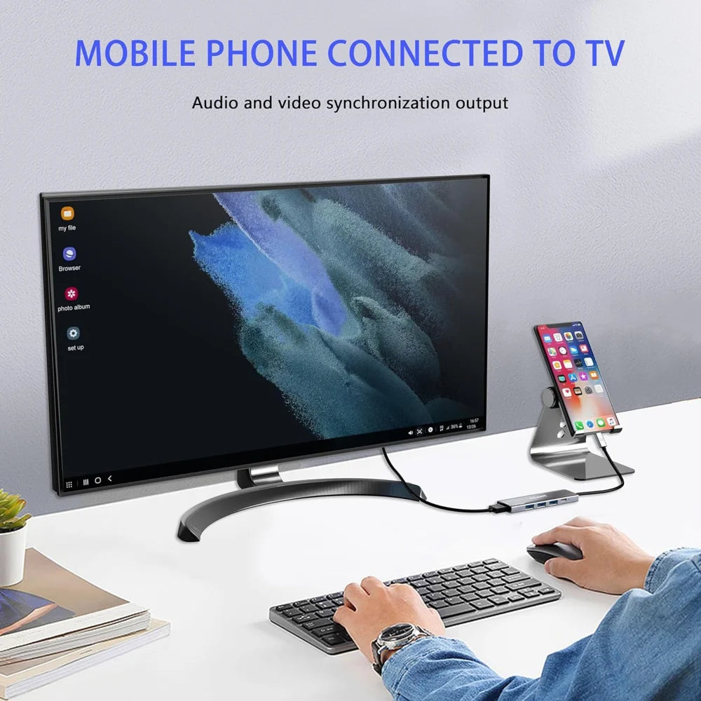 QGEEM USB C Hub 5 in 1 Type-C Docking Station 4K/30Hz PD Fast Charging for MacBook Laptop - 5-In-1 Hub - 5