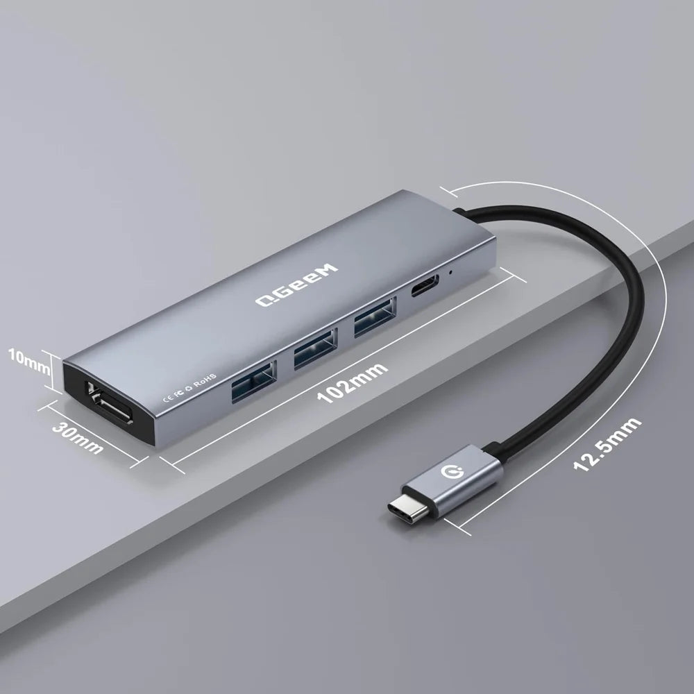 QGEEM USB C Hub 5 in 1 Type-C Docking Station 4K/30Hz PD Fast Charging for MacBook Laptop - 5-In-1 Hub - 7