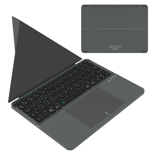 iBOX 11 Bluetooth-compatible Keyboard Foldable Leather Case Stand with Touchpad Wireless Keyboard for Tablet - Grey - 1
