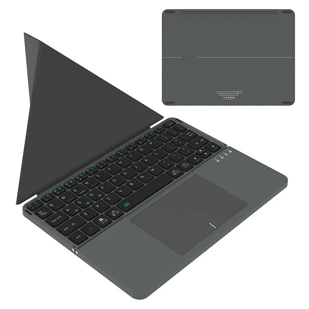 iBOX 11 Bluetooth-compatible Keyboard Foldable Leather Case Stand with Touchpad Wireless Keyboard for Tablet - Grey - 1