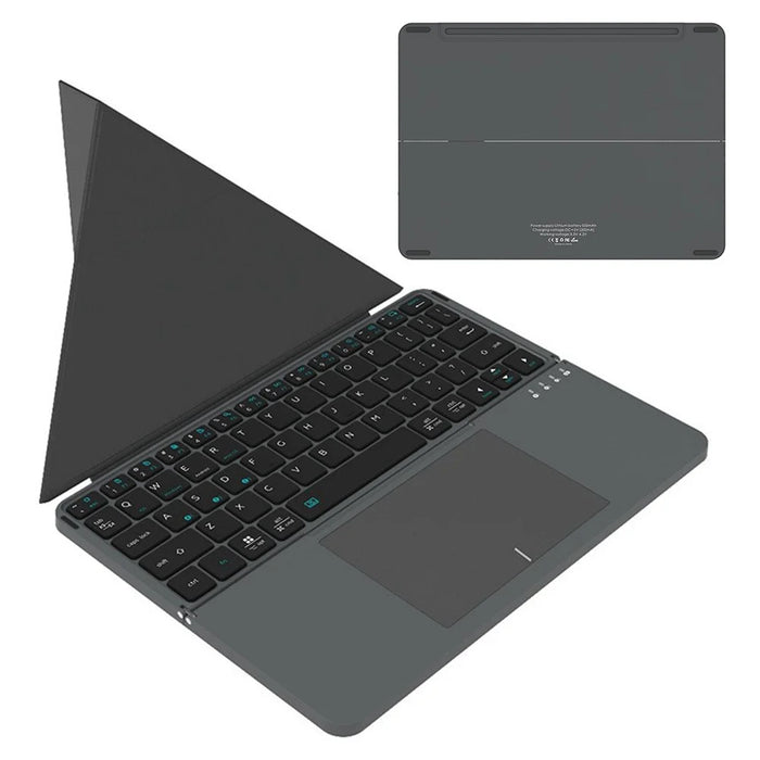 iBOX 11 Bluetooth-compatible Keyboard Foldable Leather Case Stand with Touchpad Wireless Keyboard for Tablet - Grey - 1