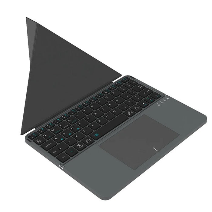 iBOX 11 Bluetooth-compatible Keyboard Foldable Leather Case Stand with Touchpad Wireless Keyboard for Tablet - Grey - 4