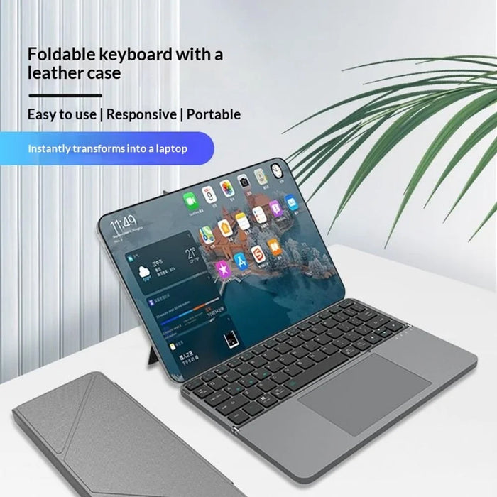 iBOX 11 Bluetooth-compatible Keyboard Foldable Leather Case Stand with Touchpad Wireless Keyboard for Tablet - Grey - 5