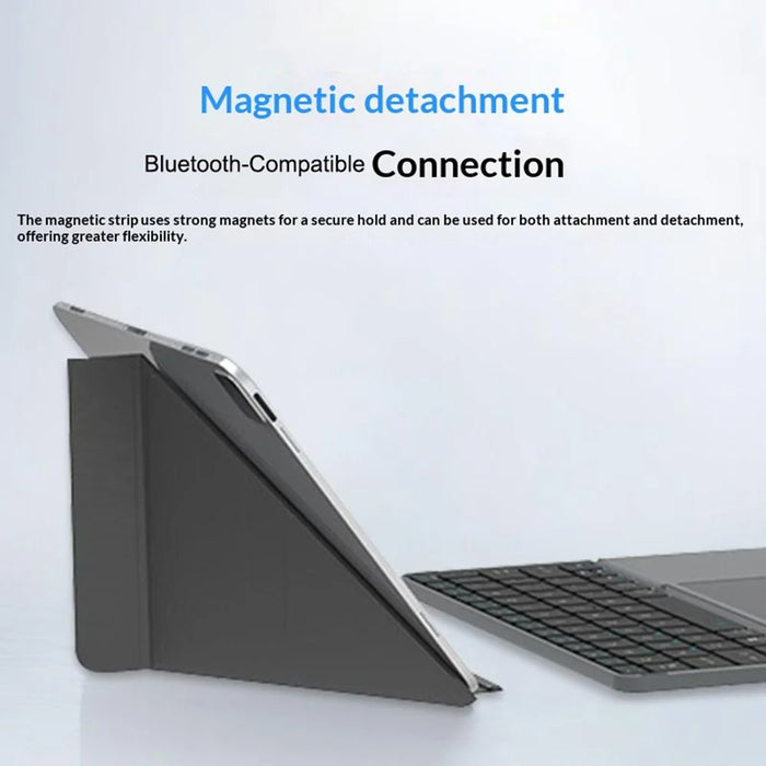 iBOX 11 Bluetooth-compatible Keyboard Foldable Leather Case Stand with Touchpad Wireless Keyboard for Tablet - Grey - 6