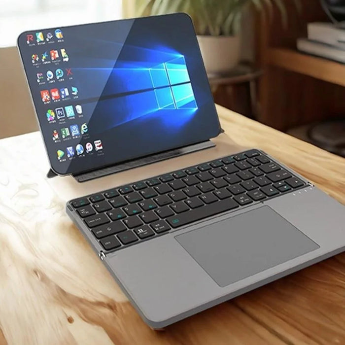 iBOX 11 Bluetooth-compatible Keyboard Foldable Leather Case Stand with Touchpad Wireless Keyboard for Tablet - Grey - 7