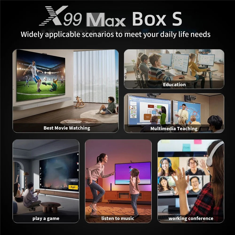 X99 MAX 2+8GB Android 14 TV Box RK3518 WiFi 6 4K HD Media Player with Bluetooth-compatible 5.0 Voice Remote Control - Black  /  US Plug - 5