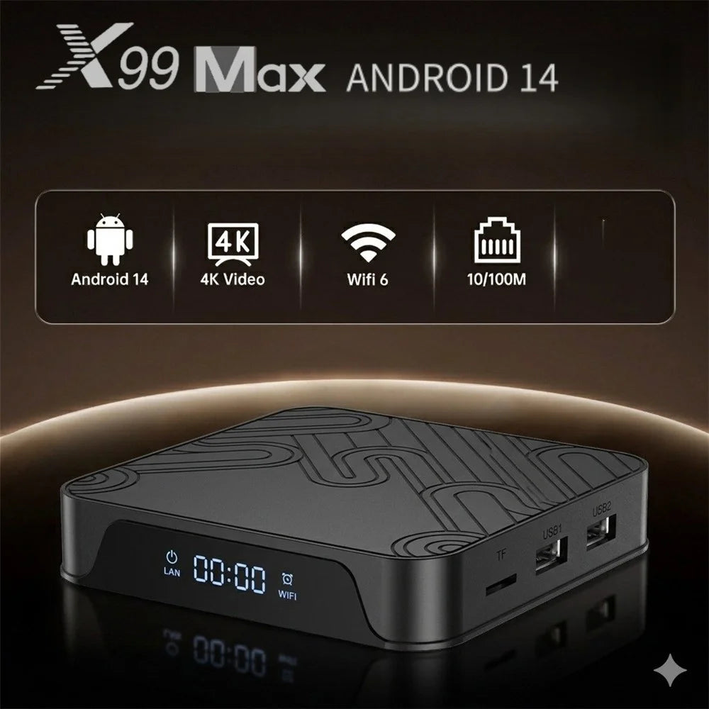 X99 MAX 2+8GB Android 14 TV Box RK3518 WiFi 6 4K HD Media Player with Bluetooth-compatible 5.0 Voice Remote Control - Black  /  US Plug - 6