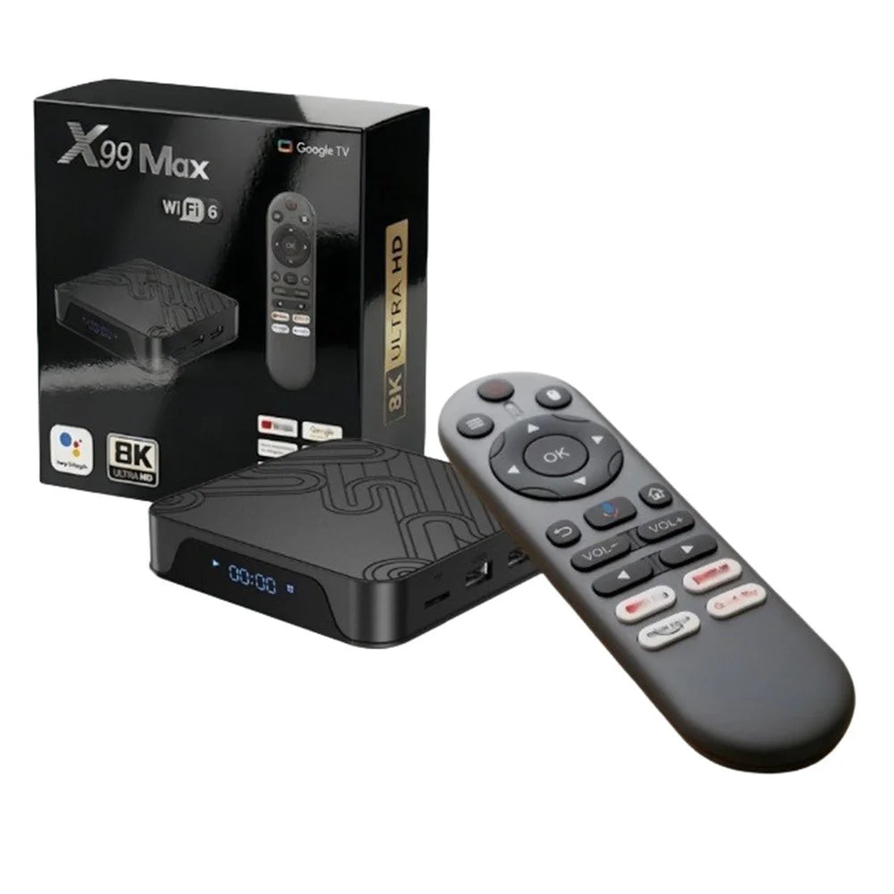 X99 MAX 2+16GB Android 14 TV Box RK3518 WiFi 6 4K HD Media Player with Bluetooth-compatible 5.0 Voice Remote Control - Black  /  US Plug - 1