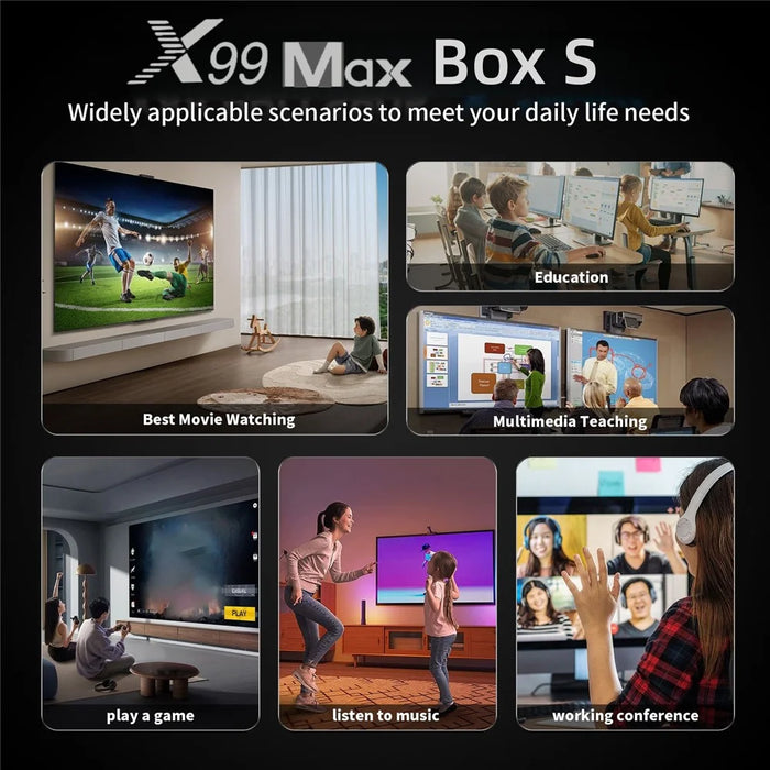 X99 MAX 2+16GB Android 14 TV Box RK3518 WiFi 6 4K HD Media Player with Bluetooth-compatible 5.0 Voice Remote Control - Black  /  US Plug - 5