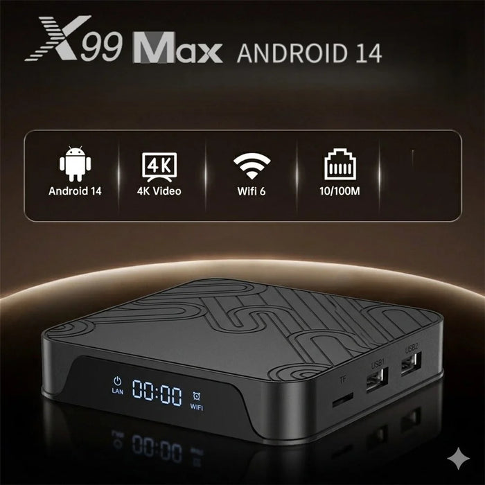 X99 MAX 2+16GB Android 14 TV Box RK3518 WiFi 6 4K HD Media Player with Bluetooth-compatible 5.0 Voice Remote Control - Black  /  US Plug - 6