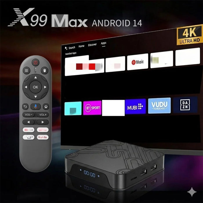 X99 MAX 2+16GB Android 14 TV Box RK3518 WiFi 6 4K HD Media Player with Bluetooth-compatible 5.0 Voice Remote Control - Black  /  US Plug - 7