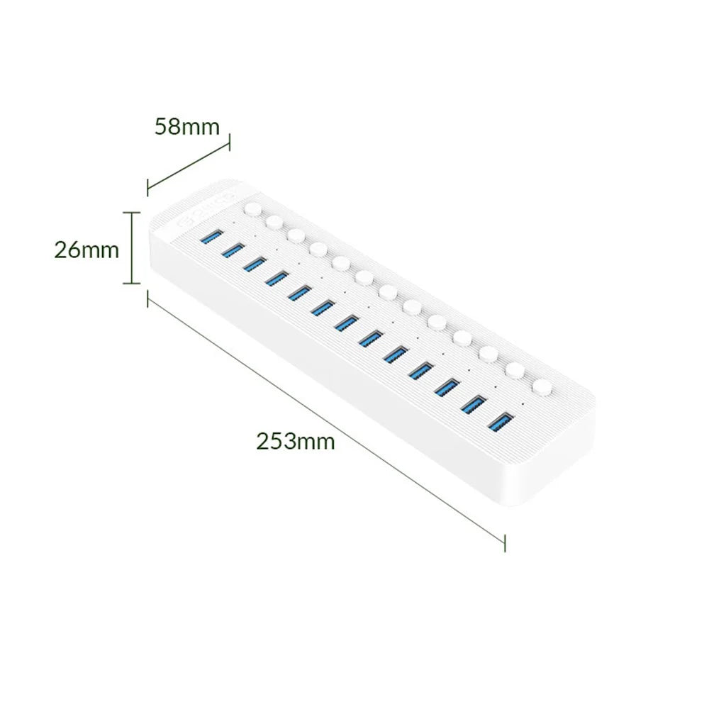 ORICO CT2U3-13AB 13-Port Hub with Individual Switches - EU Plug - 6