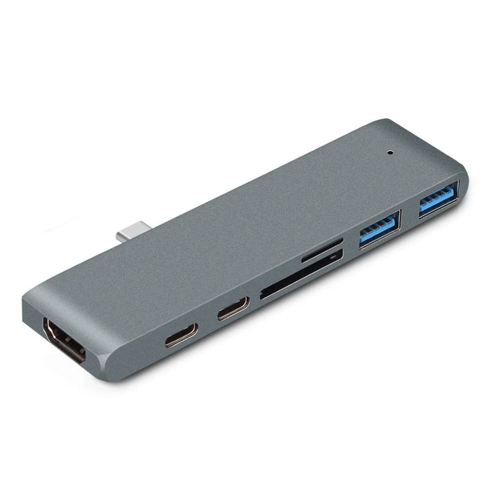 Dual USB-C Hub Type-C to Thunderbolt 3 + Type-C + 4K HD + USB 3.0 x 2 + SD + MicroSD Card Reader Adapter - Dark Grey - 2