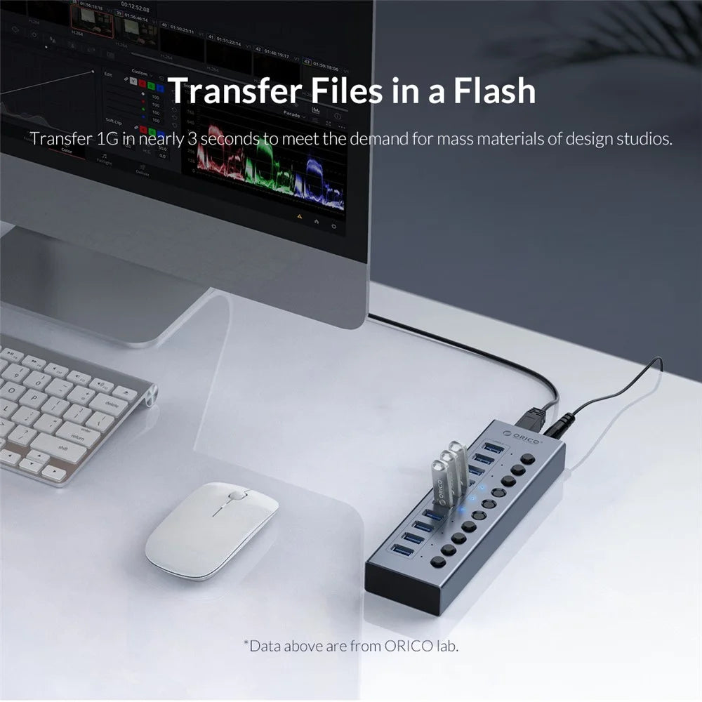 ORICO BT2U3-16AB Aluminum Alloy Multi-Port USB 3.0 Hub Splitter with Individual Switches - US Plug - 7