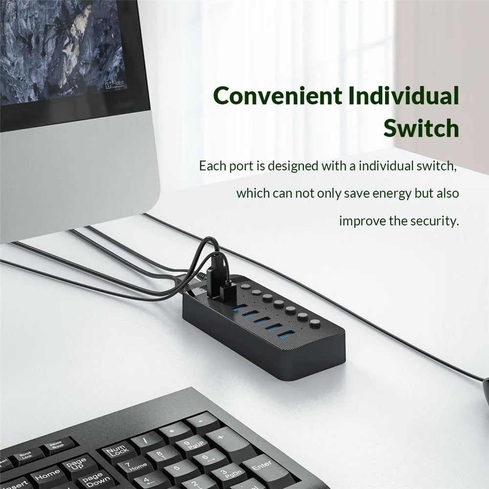 ORICO CT2U3-7AB ABS Multi-port USB3.0 HUB with Individual Switches - 7