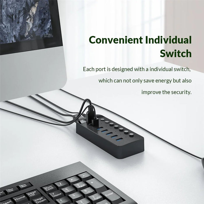 ORICO CT2U3-7AB ABS Multi-port USB3.0 HUB with Individual Switches - 7