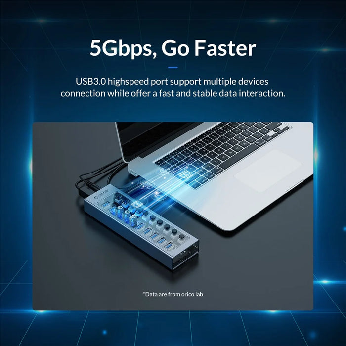 ORICO AT2U3-7AB Aluminum Alloy + PC USB3.0 Multi-port HUB with Individual Switches - 7