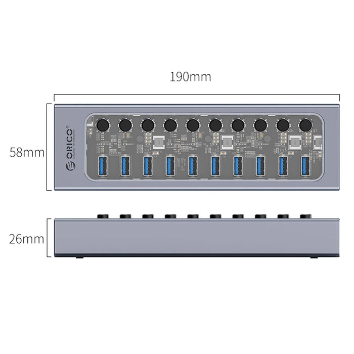 ORICO AT2U3-10AB Aluminum Alloy + PC USB3.0 Multi-port HUB with Individual Switches - 4