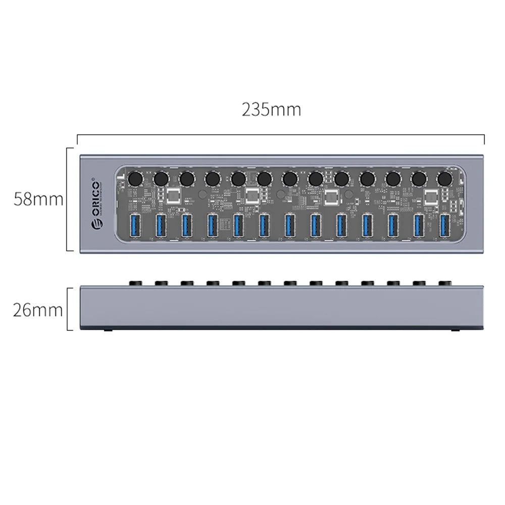 ORICO AT2U3-13AB Aluminum Alloy + PC USB3.0 Multi-port HUB with Individual Switches - 5