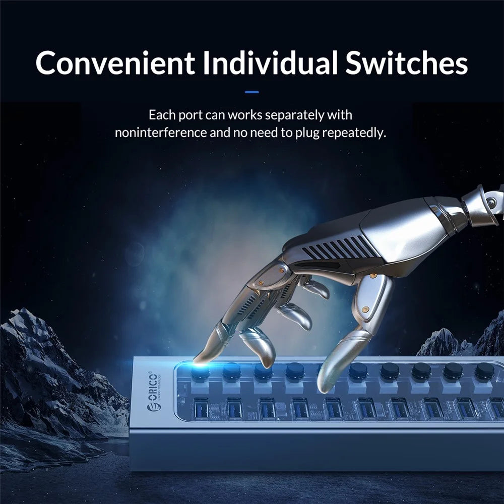 ORICO AT2U3-13AB Aluminum Alloy + PC USB3.0 Multi-port HUB with Individual Switches - 7
