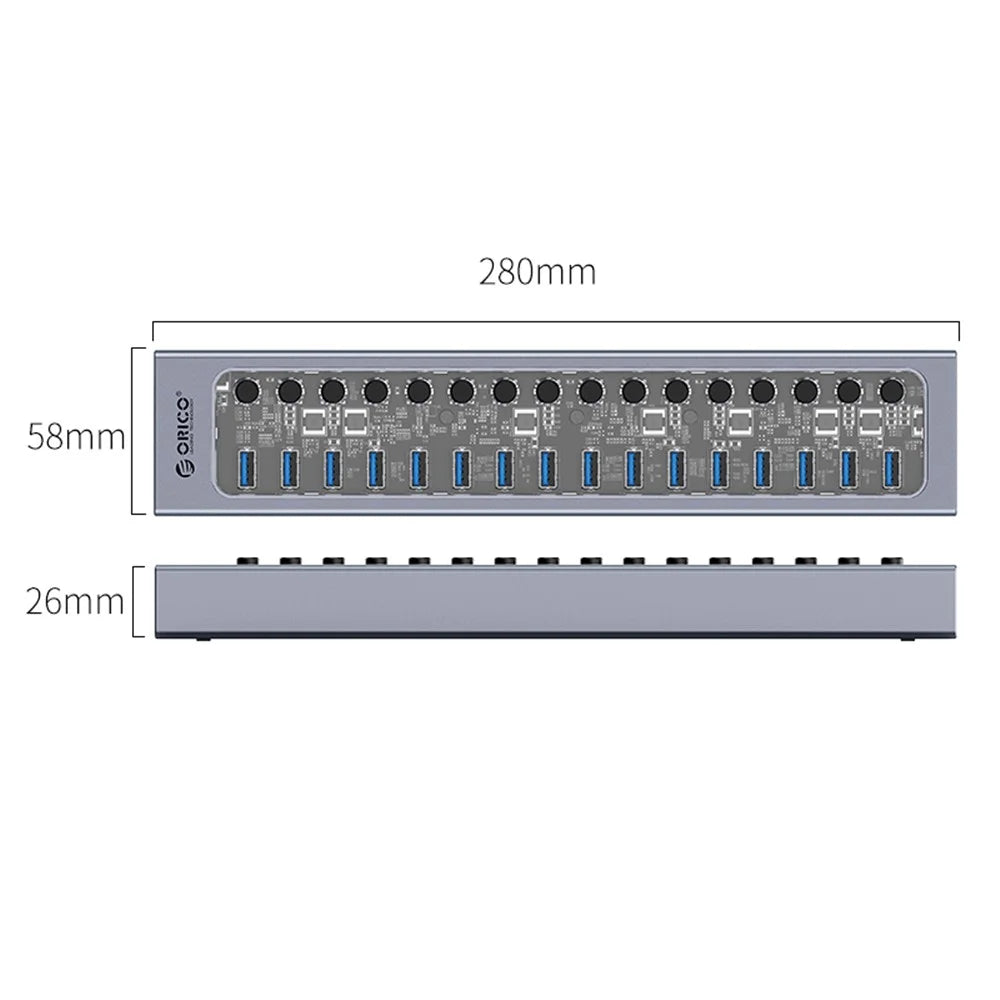 ORICO AT2U3-16AB Aluminum Alloy + PC USB3.0 Multi-port HUB with Individual Switches - 5