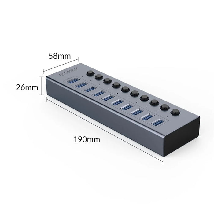 ORICO BT2U3-10AB Aluminum Alloy 10 Port USB3.0 5Gbps Data Transmission USB Hub Charging Splitter with Individual Switches - EU Plug - 4
