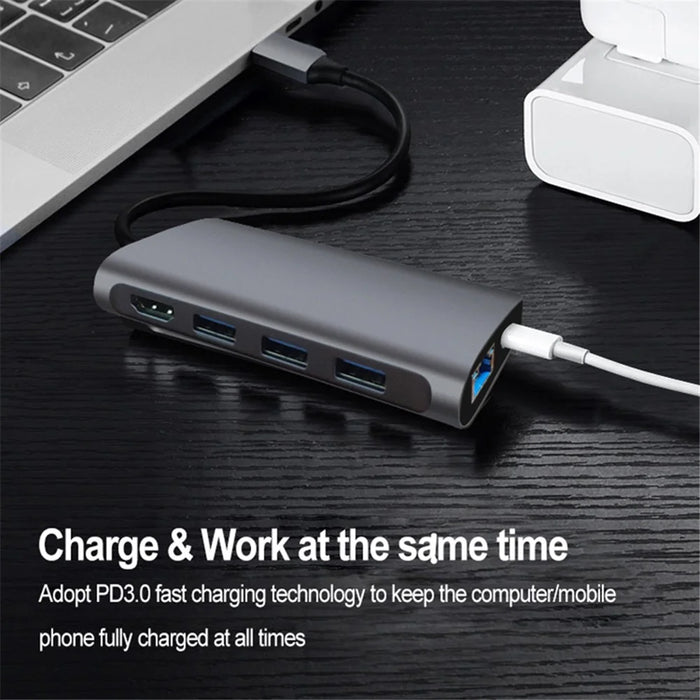 8-in-1 Type C Hub Adapter USB 3.0 RJ45 SD / TF Card Reader HD Type-C Port Docking Station - 3