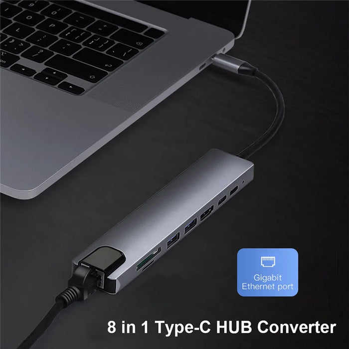 8-in-1 Type-C Docking Station +2*USB3.0+2*Type-C+RJ45+TF+SD Multi-function HUB - 5