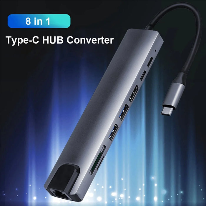 8-in-1 Type-C Docking Station +2*USB3.0+2*Type-C+RJ45+TF+SD Multi-function HUB - 6