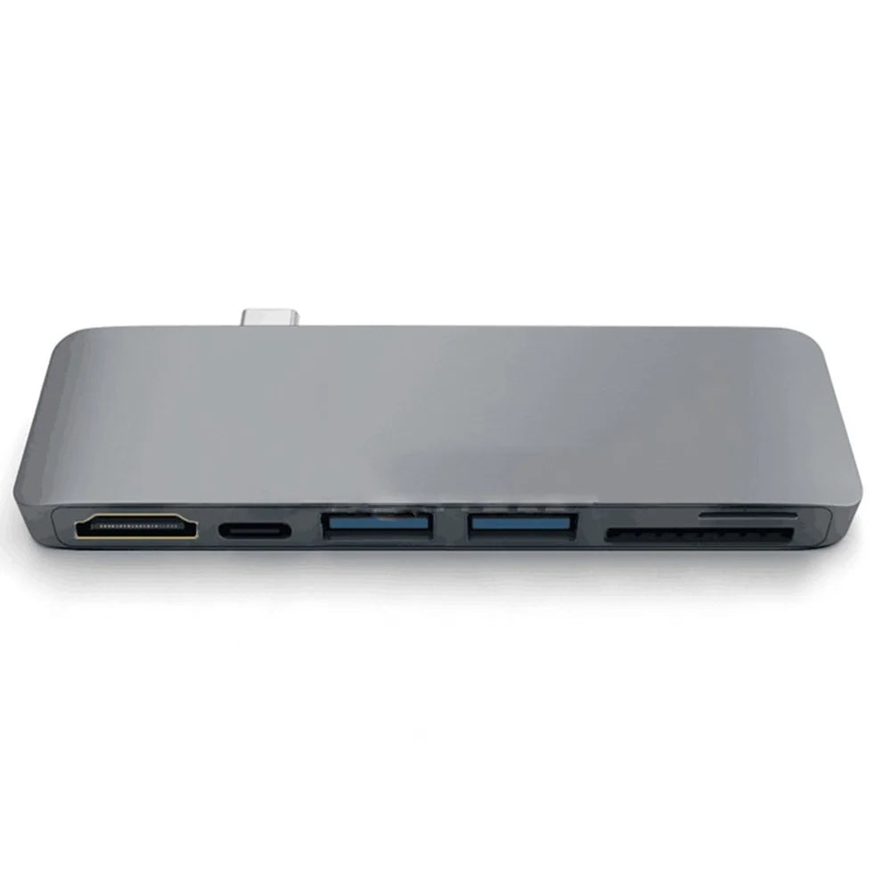 6-in-1 Type C Hub Adapter + 2*USB 3.0 + PD + SD/TF Card Reader Docking Station - Grey - 1