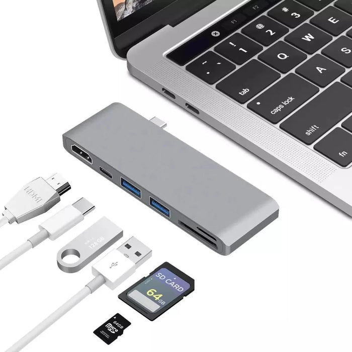 6-in-1 Type C Hub Adapter + 2*USB 3.0 + PD + SD/TF Card Reader Docking Station - Grey - 3
