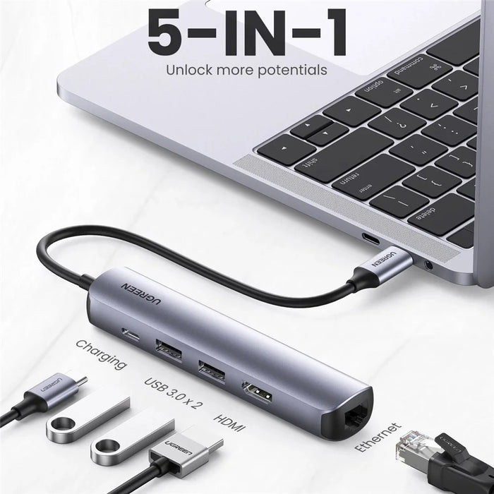 UGREEN 5 in 1 USB C Hub Type-C 3.1 to HD RJ45 USB 3.0 PD Charging Multi Splitter Adapter for MacBook Air Pro - 2