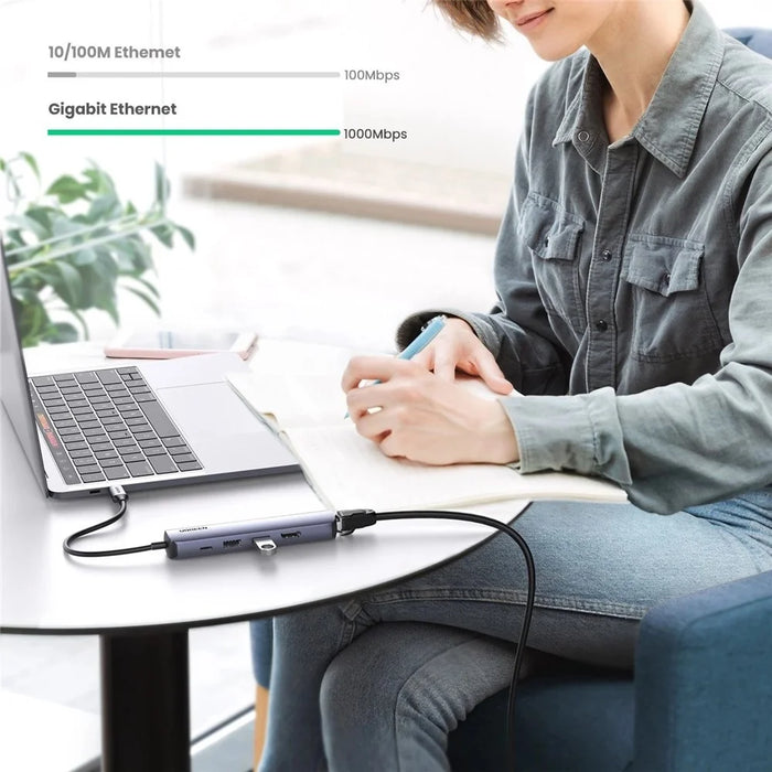 UGREEN 5 in 1 USB C Hub Type-C 3.1 to HD RJ45 USB 3.0 PD Charging Multi Splitter Adapter for MacBook Air Pro - 3