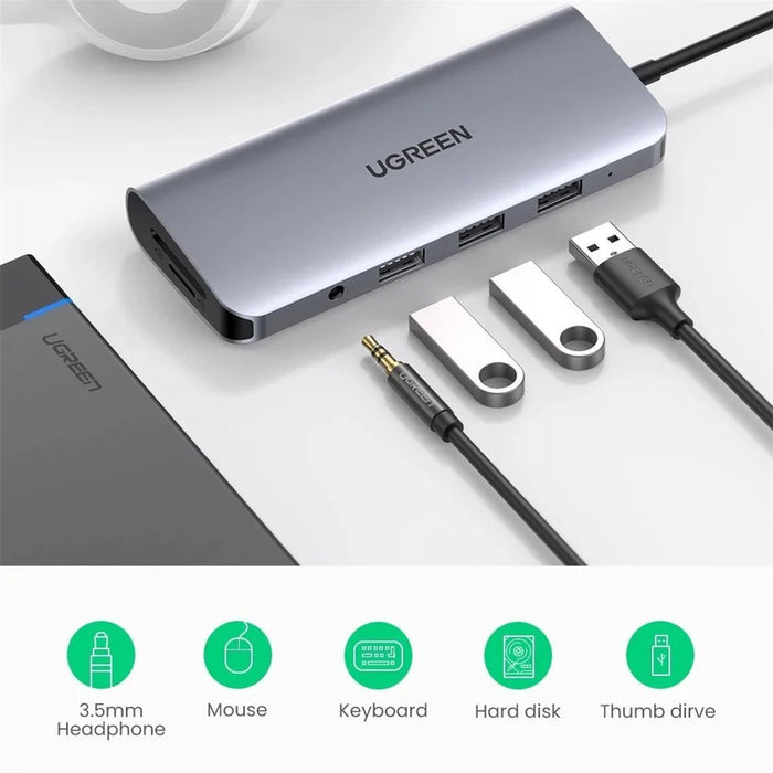 UGREEN 10 in 1 USB-C Hub Type C to HD 4K USB 3.0 VGA RJ45 PD 3.5mm SD TF Card Reader Dock Adapter for MacBook / Pro / Air - 4