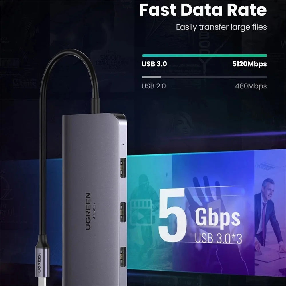 UGREEN 9 in 1 USB C HUB Type C to Multi USB 3.0 100W PD HD 4K VGA TF / SD RJ45 Ethernet Adapter Docking Station - 5