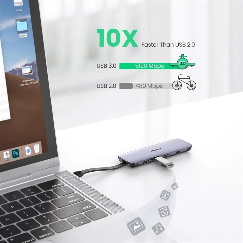 UGREEN 70408 5-in-1 USB-C Hub Splitter 4K HD 100W PD Charging USB3.0 Adapter - 3
