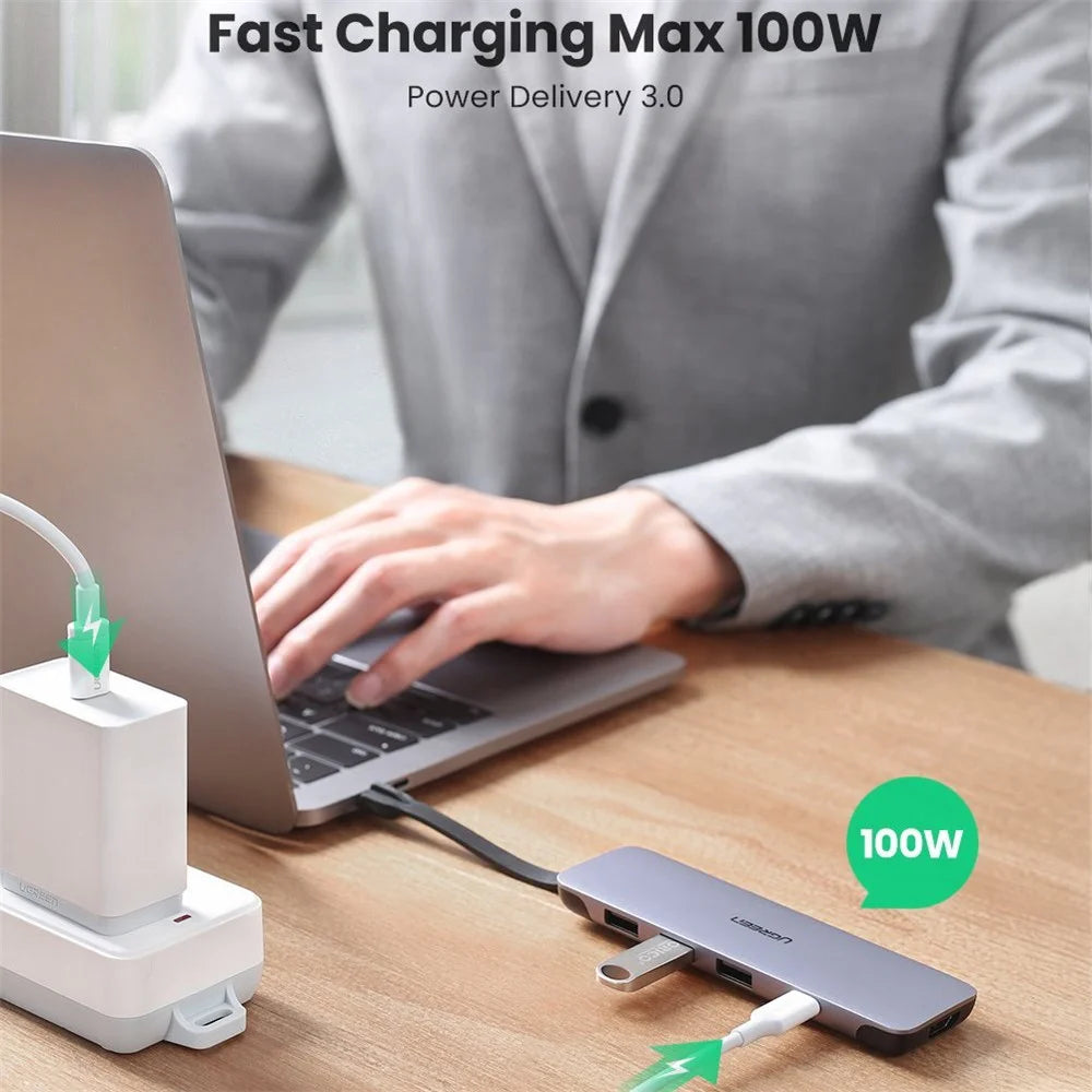 UGREEN 70408 5-in-1 USB-C Hub Splitter 4K HD 100W PD Charging USB3.0 Adapter - 4