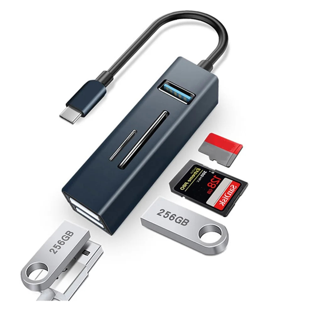 Type-C 5-in-1 Hub Splitter USB3.0 TF Memory Card Reader Adapter Docking Station for Phone Laptop - Black - 1