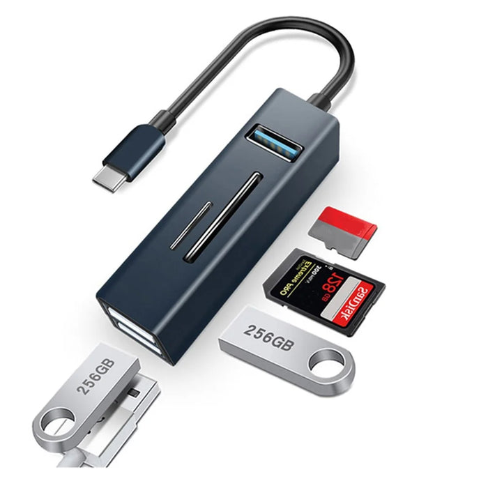 Type-C 5-in-1 Hub Splitter USB3.0 TF Memory Card Reader Adapter Docking Station for Phone Laptop - Black - 1