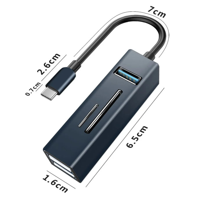 Type-C 5-in-1 Hub Splitter USB3.0 TF Memory Card Reader Adapter Docking Station for Phone Laptop - Black - 3