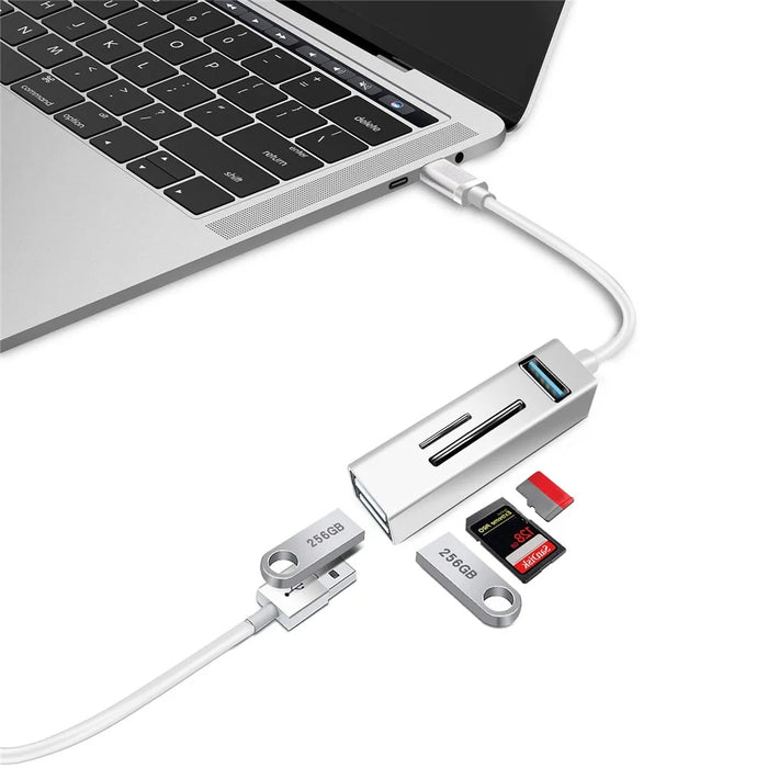 Type-C 5-in-1 Hub Splitter USB3.0 TF Memory Card Reader Adapter Docking Station for Phone Laptop - Black - 4