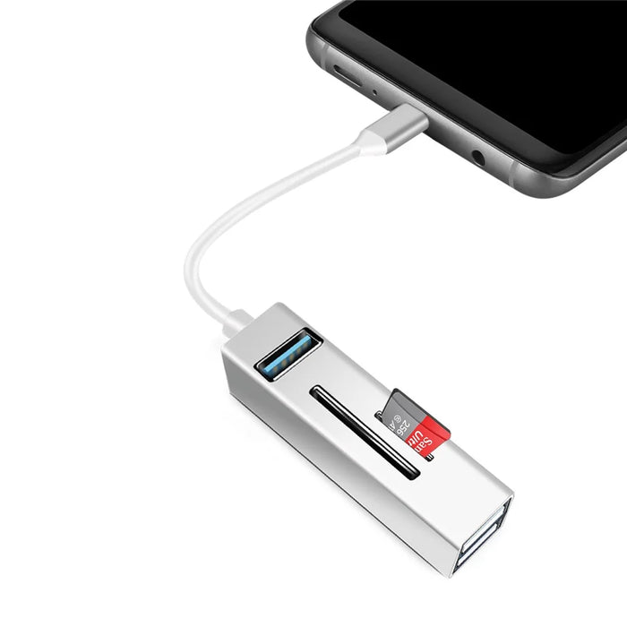 Type-C 5-in-1 Hub Splitter USB3.0 TF Memory Card Reader Adapter Docking Station for Phone Laptop - Black - 5