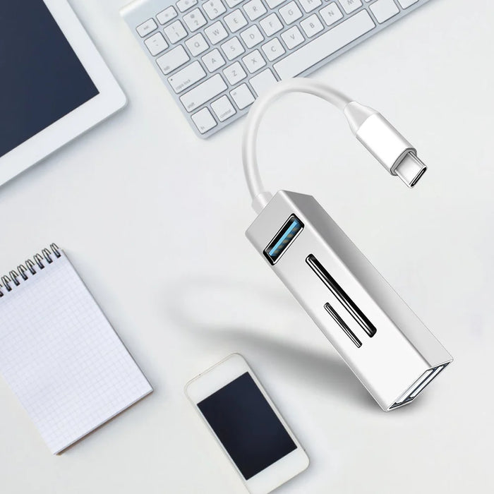 Type-C 5-in-1 Hub Splitter USB3.0 TF Memory Card Reader Adapter Docking Station for Phone Laptop - Black - 6