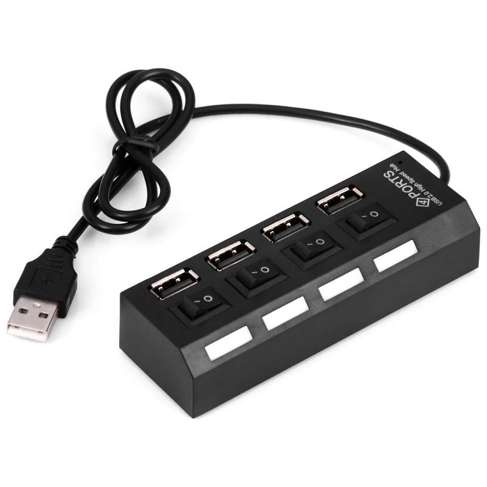 A42 High Speed USB2.0 4-Port USB Hub Splitter with Independent Switch - Black - 2
