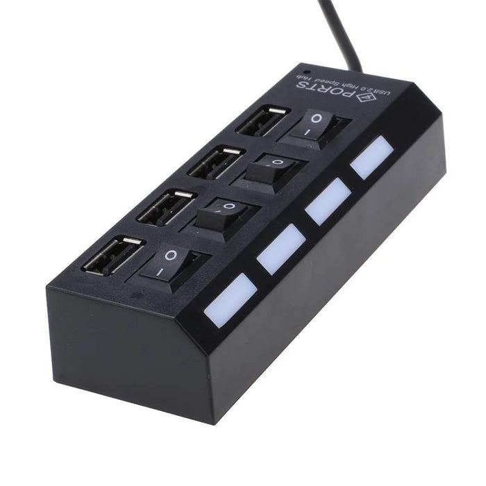 A42 High Speed USB2.0 4-Port USB Hub Splitter with Independent Switch - Black - 4